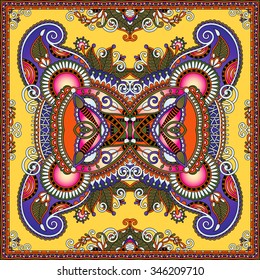 authentic silk neck scarf or kerchief square pattern design in ukrainian style for print on fabric, vector illustration