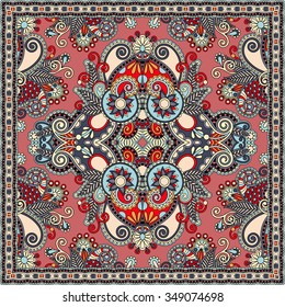 authentic silk neck scarf or kerchief square pattern design in ukrainian style for print on fabric, vector illustration