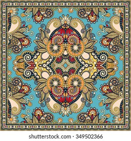 authentic silk neck scarf or kerchief square pattern design in ukrainian style for print on fabric, vector illustration