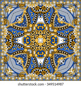 authentic silk neck scarf or kerchief square pattern design in ukrainian style for print on fabric, vector illustration