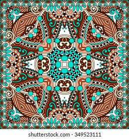 authentic silk neck scarf or kerchief square pattern design in ukrainian style for print on fabric, vector illustration