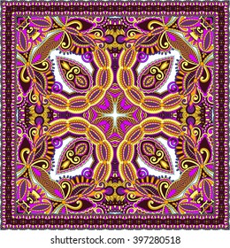 authentic silk neck scarf or kerchief square pattern design in ukrainian style for print on fabric, vector illustration