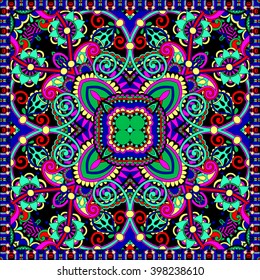 authentic silk neck scarf or kerchief square pattern design in ukrainian style for print on fabric, vector illustration