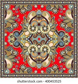 authentic silk neck scarf or kerchief square pattern design in ukrainian style for print on fabric, vector illustration