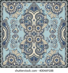 authentic silk neck scarf or kerchief square pattern design in ukrainian style for print on fabric, vector illustration