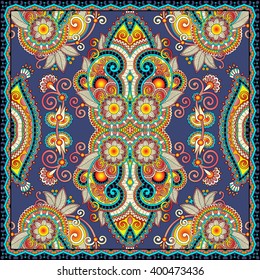 authentic silk neck scarf or kerchief square pattern design in ukrainian style for print on fabric, vector illustration