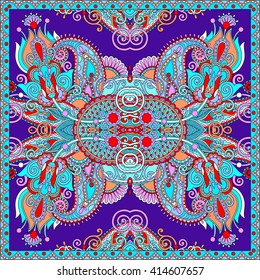 authentic silk neck scarf or kerchief square pattern design in ukrainian style for print on fabric, vector illustration
