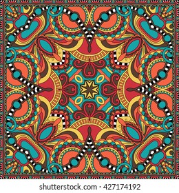 authentic silk neck scarf or kerchief square pattern design in ukrainian style for print on fabric, vector illustration
