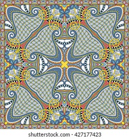 authentic silk neck scarf or kerchief square pattern design in ukrainian style for print on fabric, vector illustration