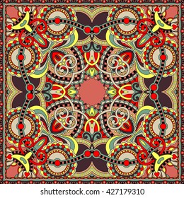 authentic silk neck scarf or kerchief square pattern design in ukrainian style for print on fabric, vector illustration