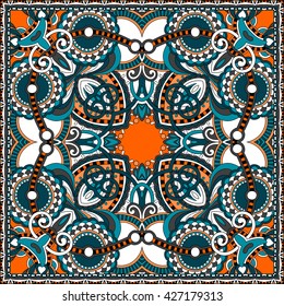 authentic silk neck scarf or kerchief square pattern design in ukrainian style for print on fabric, vector illustration