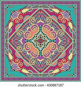 authentic silk neck scarf or kerchief square pattern design in ukrainian style for print on fabric, vector illustration