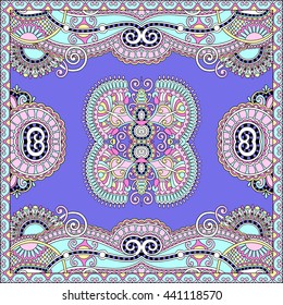 authentic silk neck scarf or kerchief square pattern design in ukrainian style for print on fabric, vector illustration
