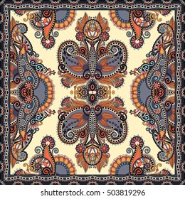 authentic silk neck scarf or kerchief square pattern design in ukrainian style for print on fabric, vector illustration