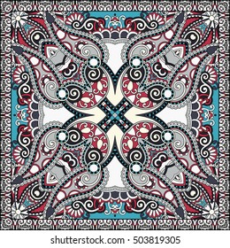 authentic silk neck scarf or kerchief square pattern design in ukrainian style for print on fabric, vector illustration