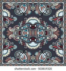 authentic silk neck scarf or kerchief square pattern design in ukrainian style for print on fabric, vector illustration