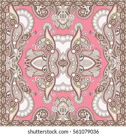authentic silk neck scarf or kerchief square pattern design in ukrainian style for print on fabric, vector illustration