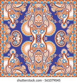 authentic silk neck scarf or kerchief square pattern design in ukrainian style for print on fabric, vector illustration