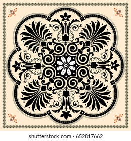 authentic silk neck scarf or kerchief square pattern design print on fabric, vector illustration