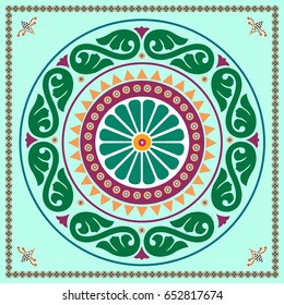 authentic silk neck scarf or kerchief square pattern design print on fabric, vector illustration