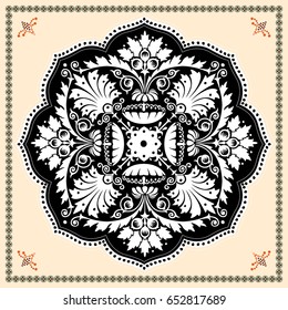 authentic silk neck scarf or kerchief square pattern design print on fabric, vector illustration