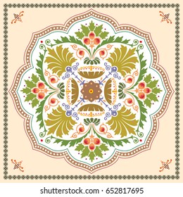 authentic silk neck scarf or kerchief square pattern design print on fabric, vector illustration