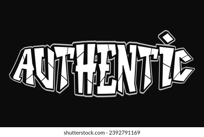 Authentic - single word, letters graffiti style. Vector hand drawn logo. Funny cool trippy word Authentic, fashion, graffiti style print t-shirt, poster concept