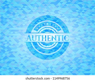 Authentic sky blue emblem with triangle mosaic background