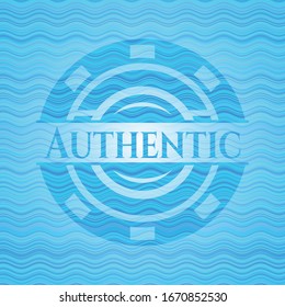 Authentic sky blue water wave badge background. Vector Illustration. Detailed.
