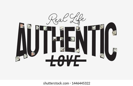 authentic slogan with silver square rivets illustration