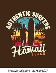 Authentic Surfers Hawaii Beach T-shirt design for surfers