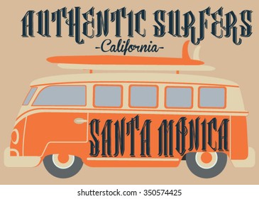 Authentic Surfers vector print. For t-shirt or other uses in vector.