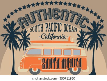 Authentic Surfers vector print. For t-shirt or other uses in vector.