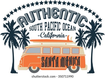 Authentic Surfers vector print. For t-shirt or other uses in vector.