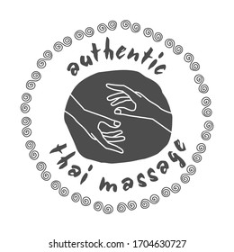 Un auténtico masaje tailandés. Logo de masaje tailandés con las manos. Marca masaje tailandés en gris para tu diseño. Vector de material. Diseño plano. EPS10.