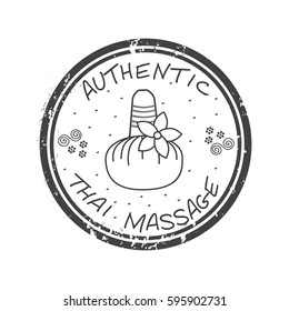 Authentic Thai massage.  Stamp Thai massage in gray. Stock vector. Flat design.
