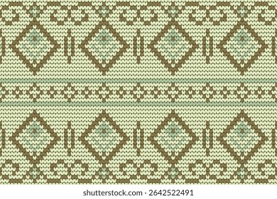 Authentic Thai textile pattern with symmetrical diamond and floral motifs in soft earth tones. Ideal for fabric, background, or design use.
