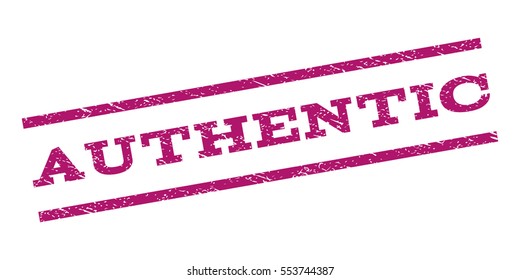 Authentic watermark stamp. Text tag between parallel lines with grunge design style. Rubber seal stamp with dirty texture. Vector purple color ink imprint on a white background.