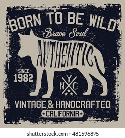 Authentic wolf typography, t-shirt graphics, vectors