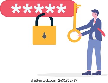 Authentication access protection with difficult code for defense .flat design with people.