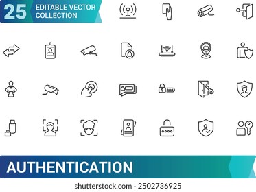 Authentication and Biometric Related Vector Line Icon set. Collection and pack of linear web and ui icons. Editable stroke. Vector illustration.