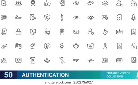 Authentication and Biometric Related Vector Line Icon set. Collection and pack of linear web and ui icons. Editable stroke. Vector illustration.