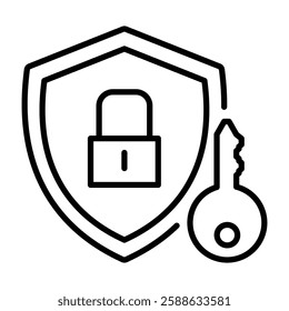 Authentication black round line vector icon with editable stroke, symbolizing security and protection