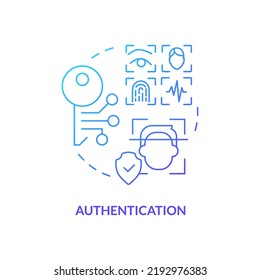 Authentication blue gradient concept icon. Identity management capability abstract idea thin line illustration. Personal information. Isolated outline drawing. Myriad Pro-Bold font used