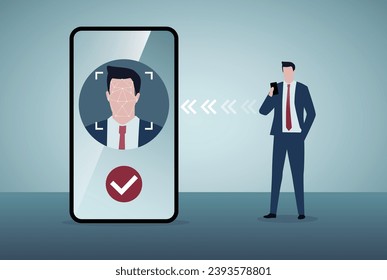 Authentication by facial recognition concept. Biometric. Security system.