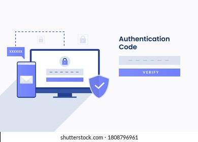 Authentication code illustration for site. Illustration for websites, landing pages, mobile applications, posters and banners.
