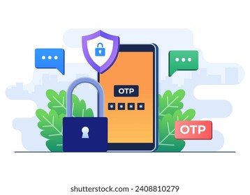 Authentication code for log into website user account flat vector illustration, OTP, Authentication password, One-time password for secure transaction 