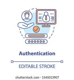 Authentication concept icon. User authorization, login. Privacy protection with password. Cybersecurity system idea thin line illustration. Vector isolated outline drawing. Editable stroke