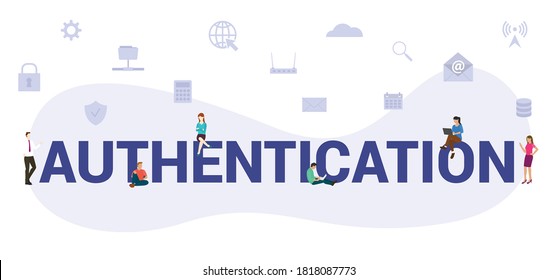 authentication concept with modern big text or word and people with icon related modern flat style