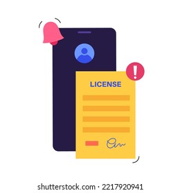 Authentication failed. License denied or rejected. Signing document procedure online on smartphone. Electronic technology in business, financial or law. Protection of information vector illustration